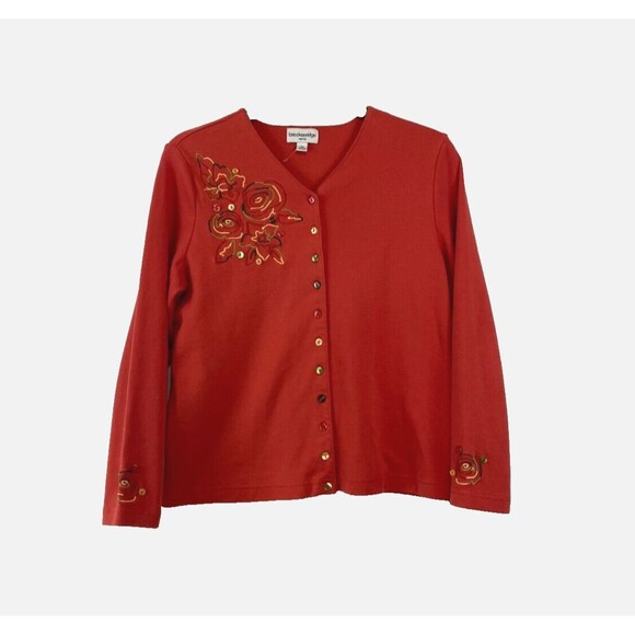Breckenridge Cardigan‎ Sweater Orange Button Up Embroidered Women's Size PM - Picture 1 of 9